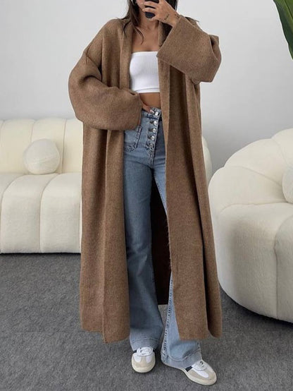 Oversized Maxi Knit Cardigan Open Front Lapel