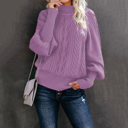 Women's Oversized Mock Neck Cable Knit Pullover Sweater