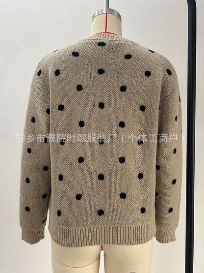 Women's Polka Dot Crew Neck Pullover Sweater