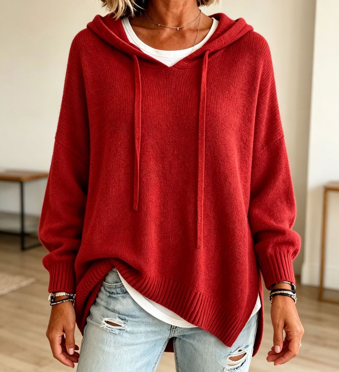 Women's Oversized Hooded Knit Sweater Pullover