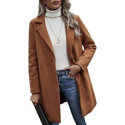 Women's Oversized Wool Blend Coat Lapel Button Pocket