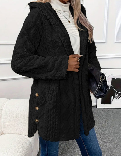 Women's Hooded Fleece Button Up Cardigan Jacket