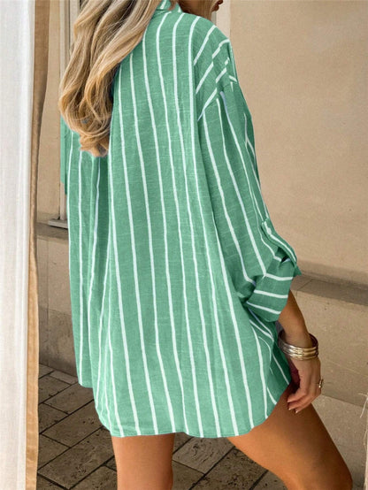 Oversized Striped Long Sleeve Button Down Shirt