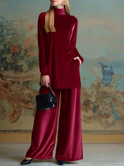 Velvet Turtleneck Wide Leg Pants Lounge Set