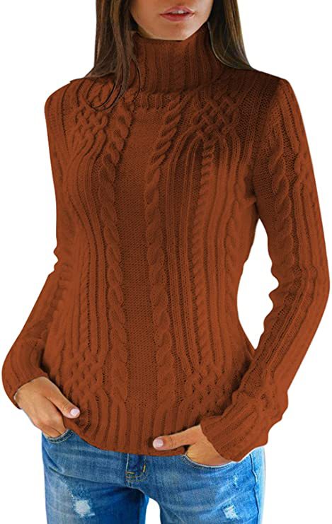 Women's Fitted Cable Knit Turtleneck Sweater