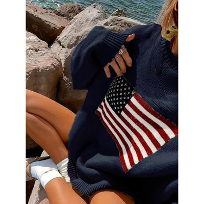 Oversized American Flag Crewneck Knit Sweater