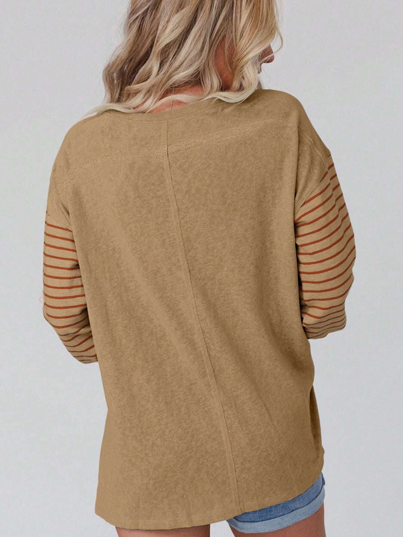 Striped Colorblock Long Sleeve Casual Top for Women
