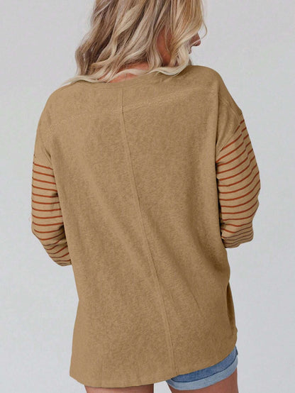 Striped Colorblock Long Sleeve Casual Top for Women