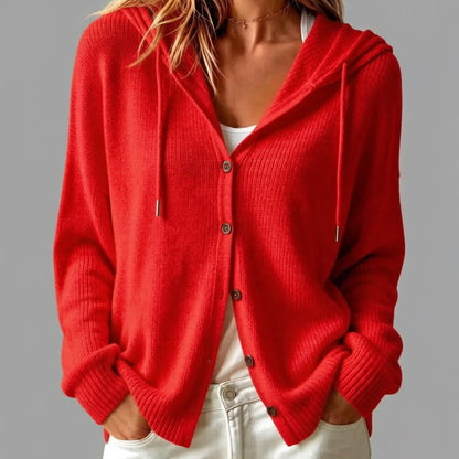 Women's Hooded Button Front Long Sleeve Knit Cardigan