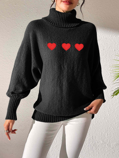 Women's Bottoming Shirt Solid Color Simple Top Love Sticker Turtleneck Sweater