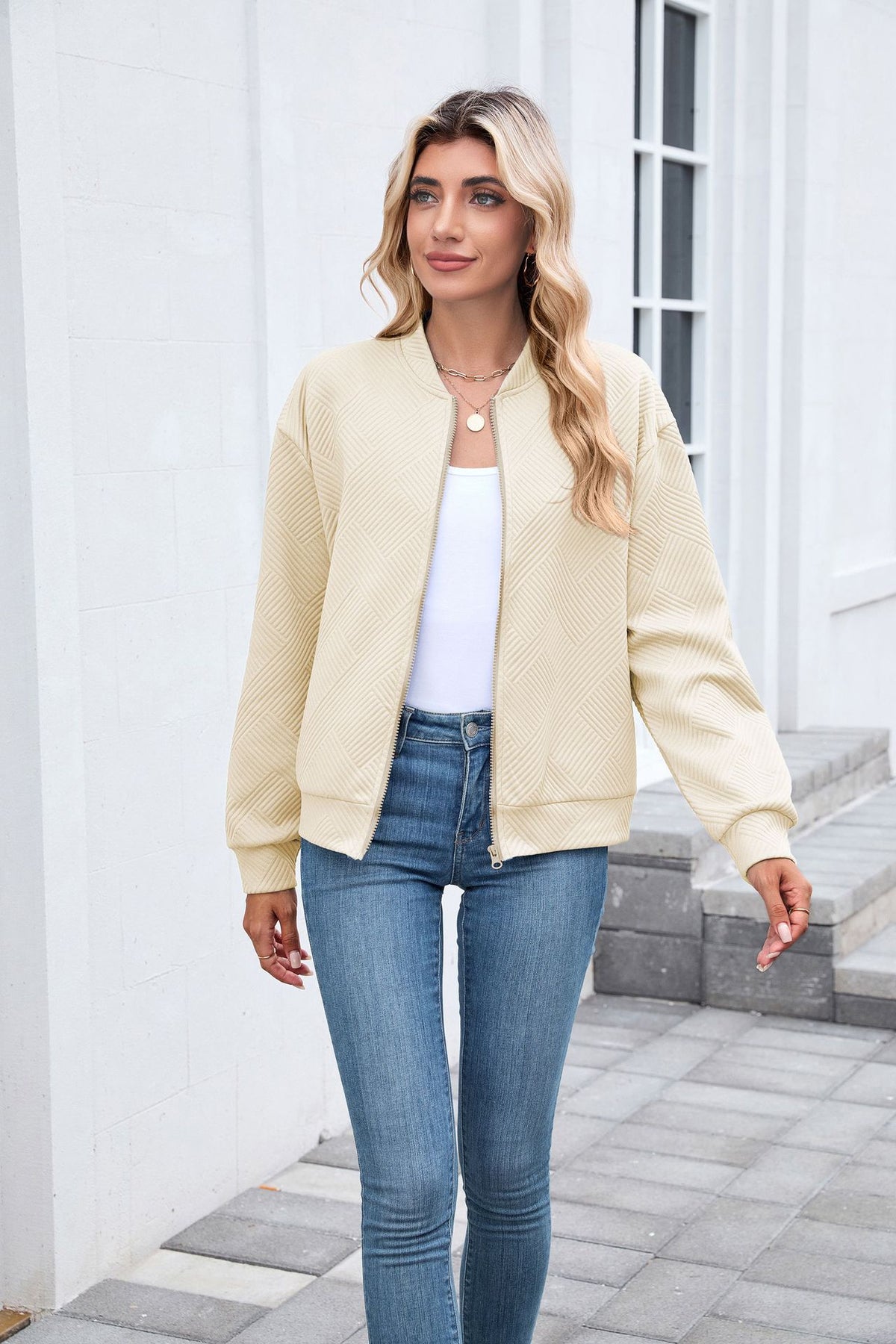 Women's Quilted Zip-Up Bomber Jacket Lightweight Casual