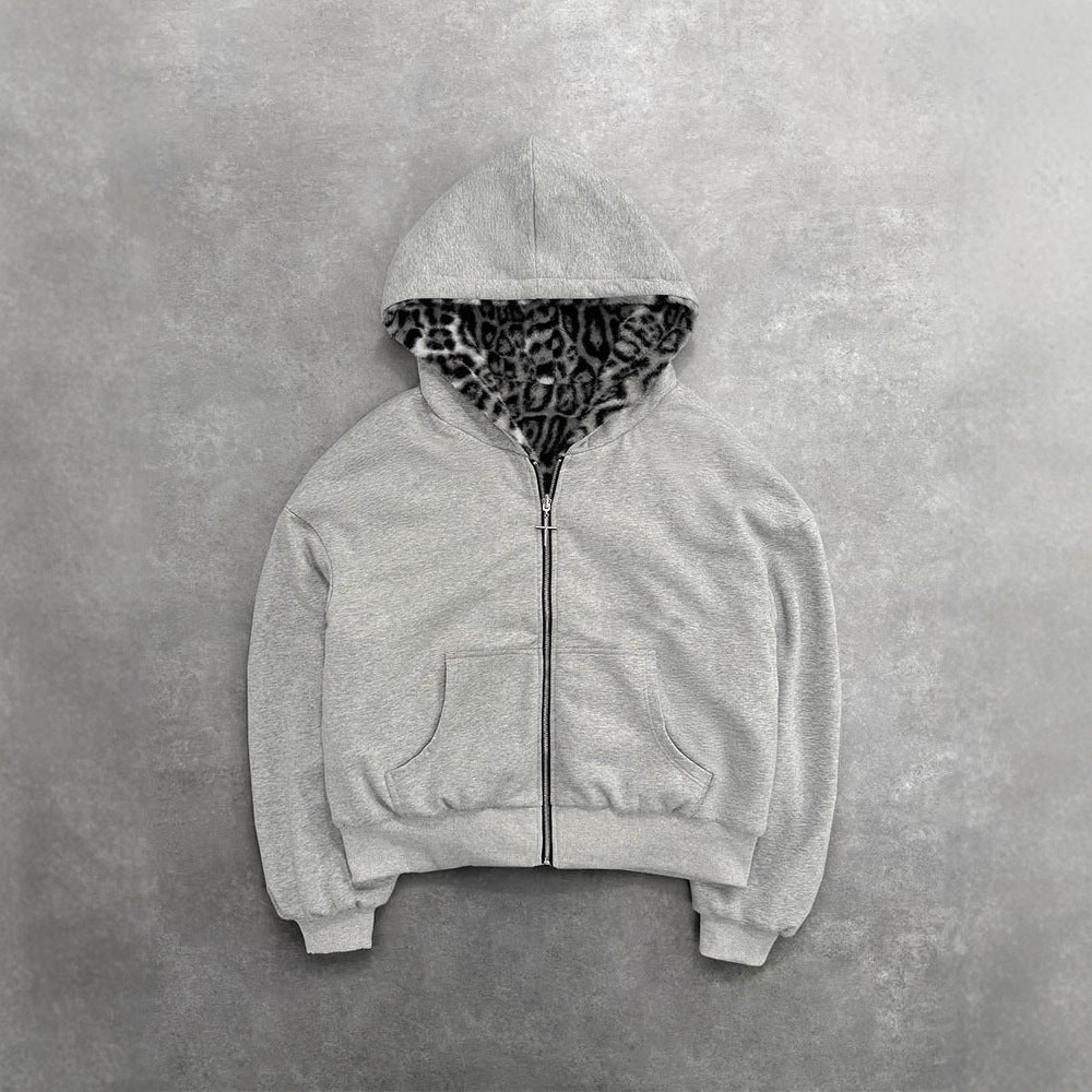 Women's Reversible Leopard Oversized Zip Up Hoodie