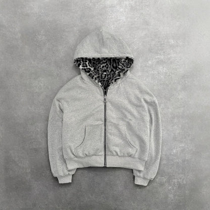 Women's Reversible Leopard Oversized Zip Up Hoodie