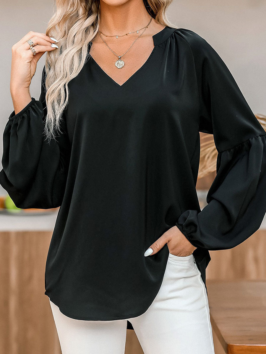 V-neck Chiffon Blouse Women Lantern Sleeve T Blood Crushed Chiffon Plus Size Shirt