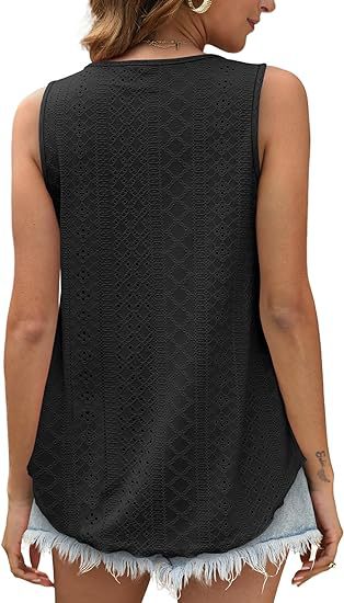 Eyelet Knit Tank Top Sleeveless Loose Fit Summer Top