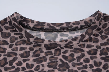 Leopard Print Sheer Mesh Long Sleeve Crop Top