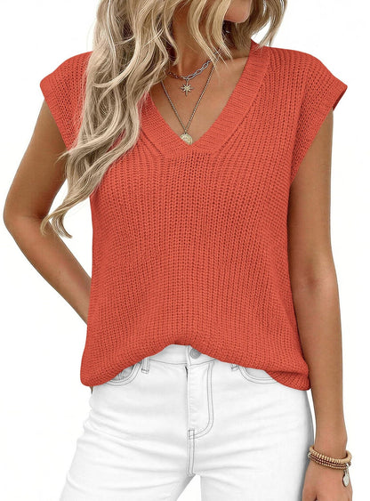 V Neck Knit Sweater Vest Sleeveless Loose Summer Top