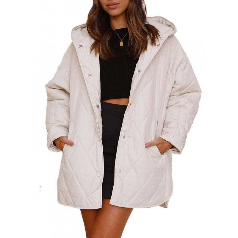Women's Hooded Quilted Mid-Length Lightweight Winter Jacket