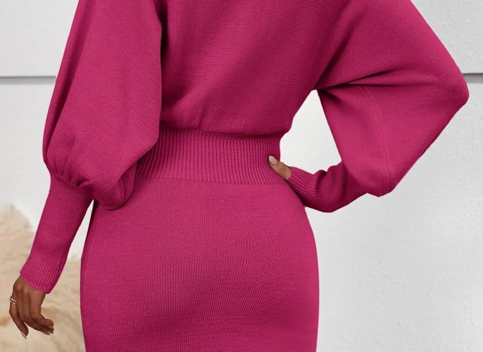 Ribbed Long Sleeve Sweater Dress Bodycon Midi
