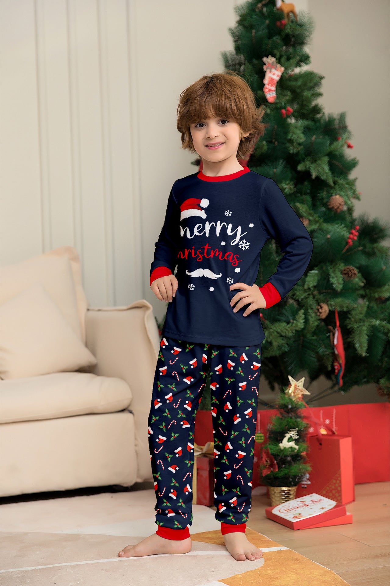 Christmas Hat, Letter Cane, Parent-child Outfit, Printed Christmas Pajamas