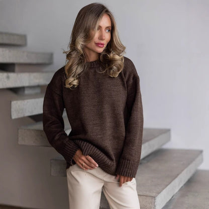 Women's Oversized Crew Neck Solid Knit Pullover Sweater