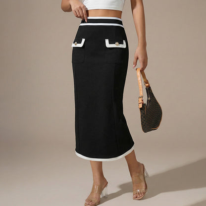 High-Waist Colorblock Pencil Skirt Elegant Commuter Midi