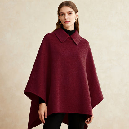 Women's Collared Wool Blend Cape Sleeveless Winter Poncho