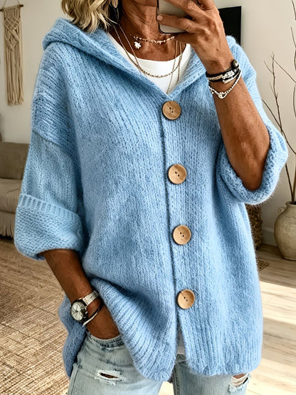 Women's Oversized Hooded Button Cardigan Sweater