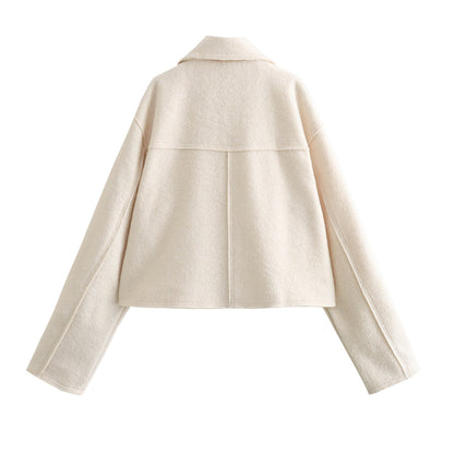 Women's Cropped Boucle Zip Jacket Collar Pocket