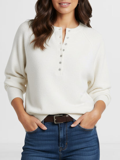 Women's Henley Button Front Knit Pullover Sweater