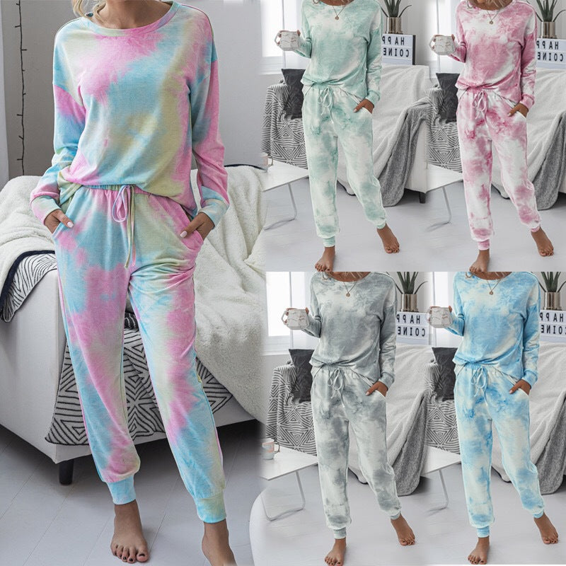 Tie Dye Lounge Set Women Long Sleeve Joggers Two Piece