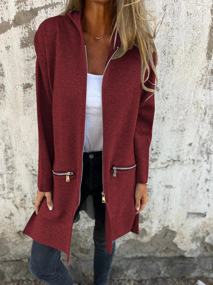 Women's Oversized Hooded Zip Up Longline Jacket