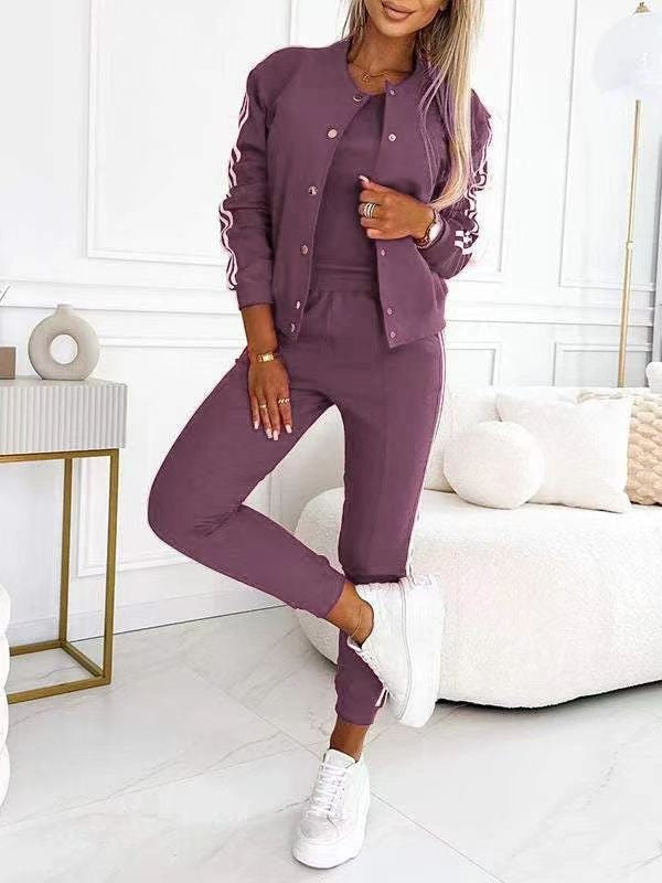 Women 3 Piece Tracksuit Jacket Vest Pants Set