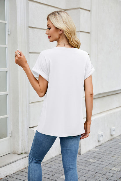 Solid Knit T Shirt Loose Fit Casual Custom Top