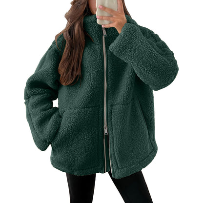 Women's Sherpa Fleece Zip Jacket Oversized Cozy Coat