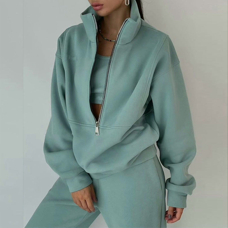 Women's 2 Piece Half Zip Fleece Sweatshirt Pants Set