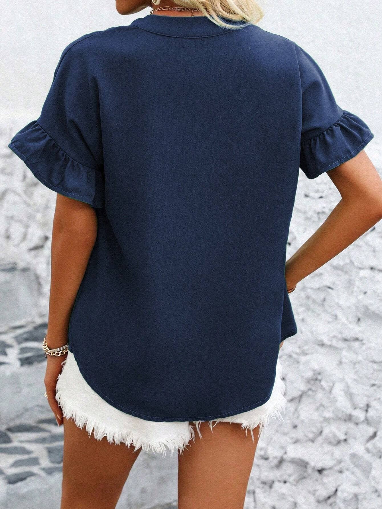 Cotton Linen Pleated Button Down Mandarin Collar Top