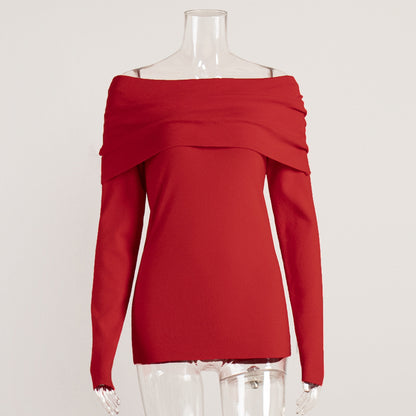 Off The Shoulder Sweater Women Fitted Long Sleeve