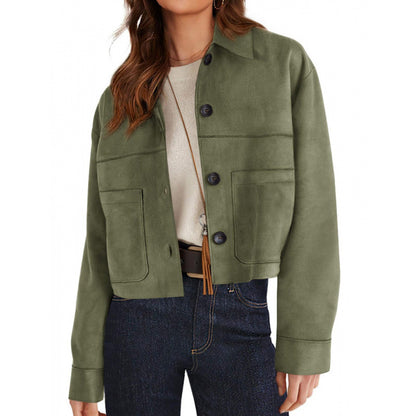 Women's Faux Suede Cropped Jacket Button Front