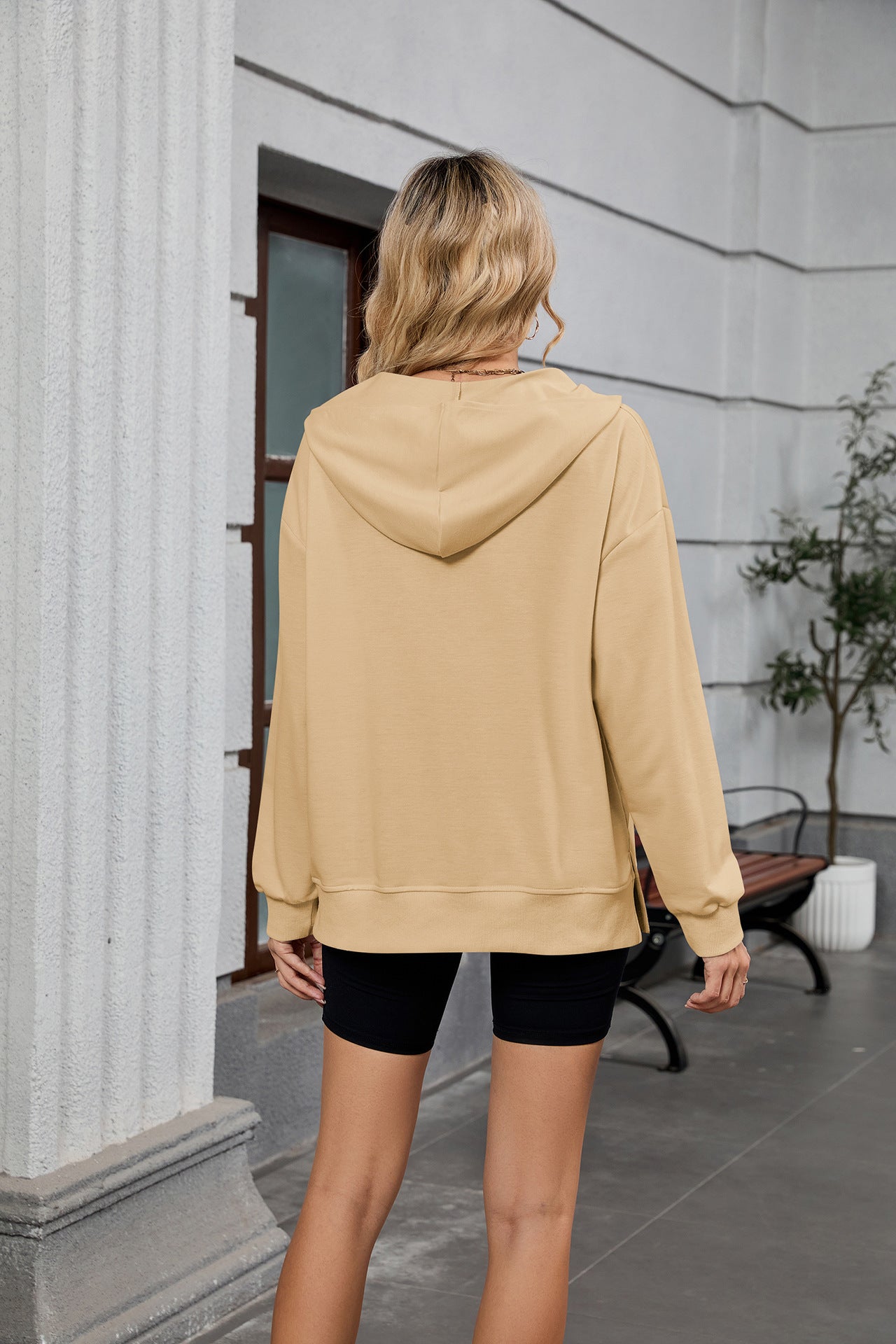 Womens Half Zip Hoodie Oversized Pocket Sweatshirt