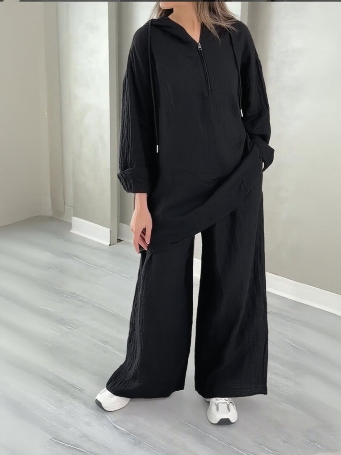 Women's Oversized Half Zip Hoodie Wide Leg Pants Lounge Set