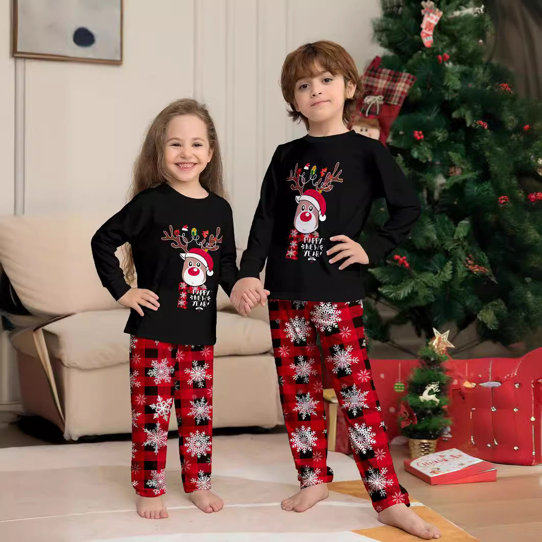 Deer Snowflake Plaid Parent-Child Printed Christmas Pajama Set