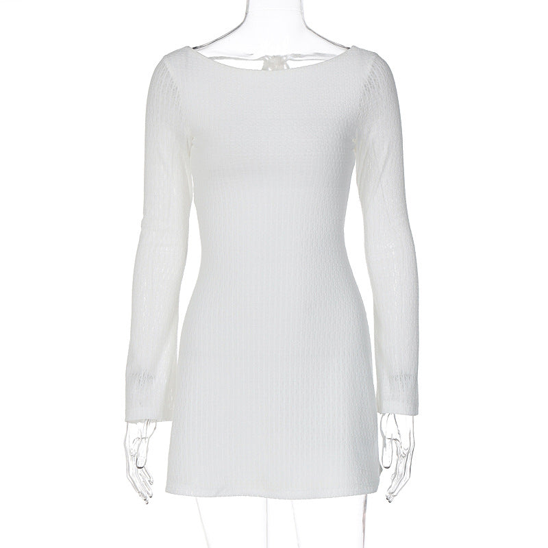 Women's Backless Tie Long Sleeve Bodycon Mini Dress