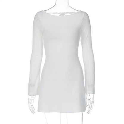 Women's Backless Tie Long Sleeve Bodycon Mini Dress