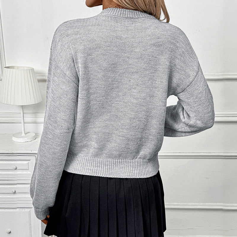 3D Floral Crew Neck Knit Sweater Pullover