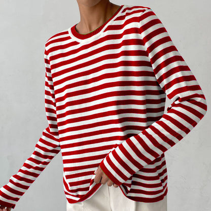 Women's Striped Crew Neck Knit Pullover Sweater