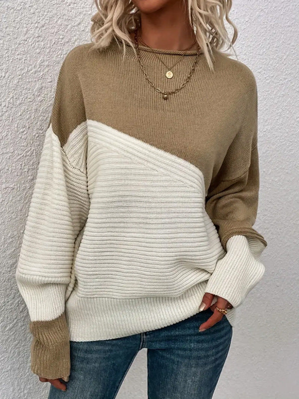 Color Block Crew Neck Long Sleeve Sweater