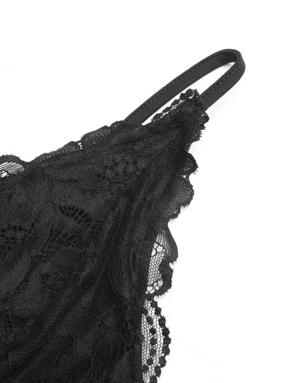 Sexy Lace Spaghetti Strap Bodysuit V-Neck Slim Fit Top