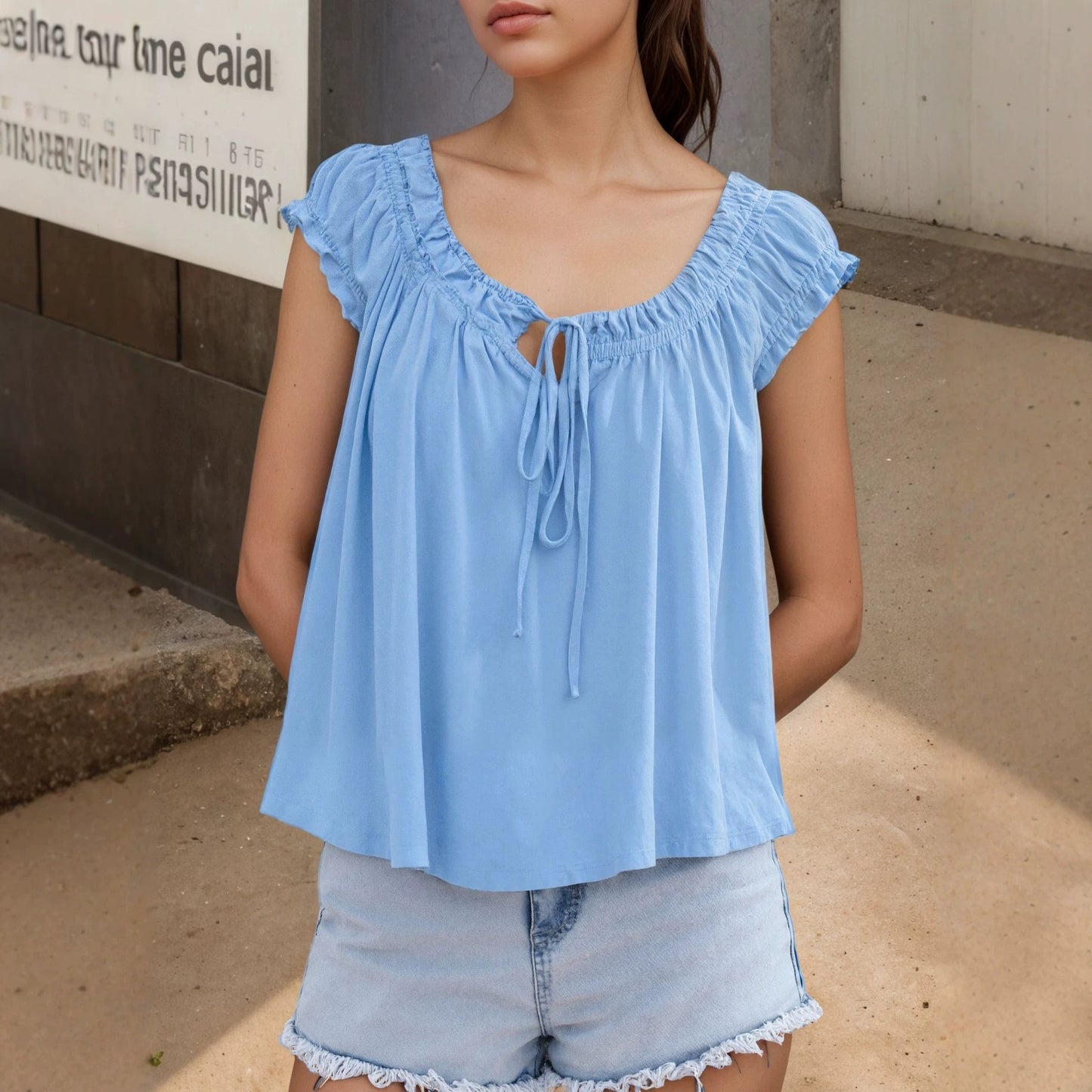 Ruffled Tie Front Tank Top Sleeveless Casual Cute Blouse