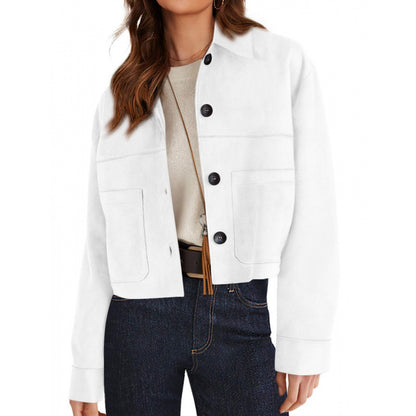Women's Faux Suede Cropped Jacket Button Front